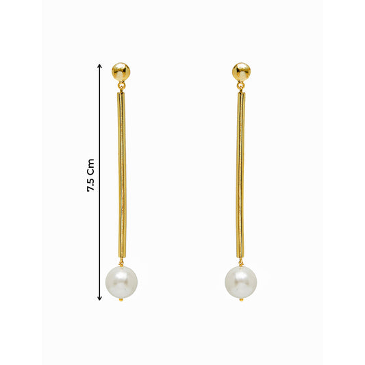 Festive Gold & Ivory Long Dangler Earrings with Pearls