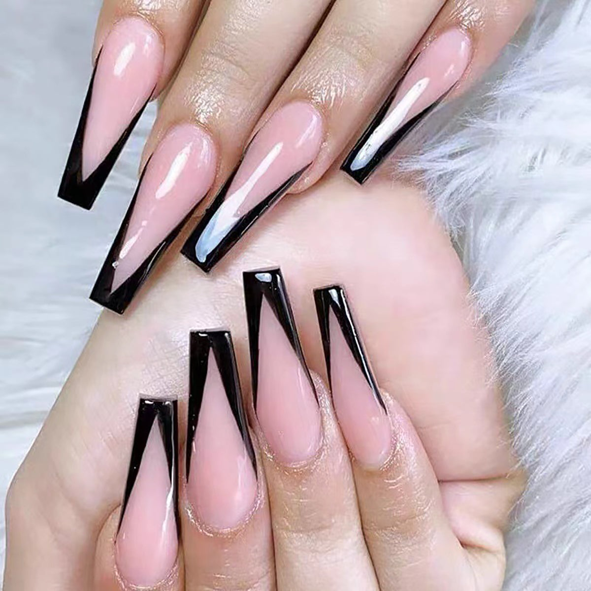 Solid Black Long Coffin Stick On Nails