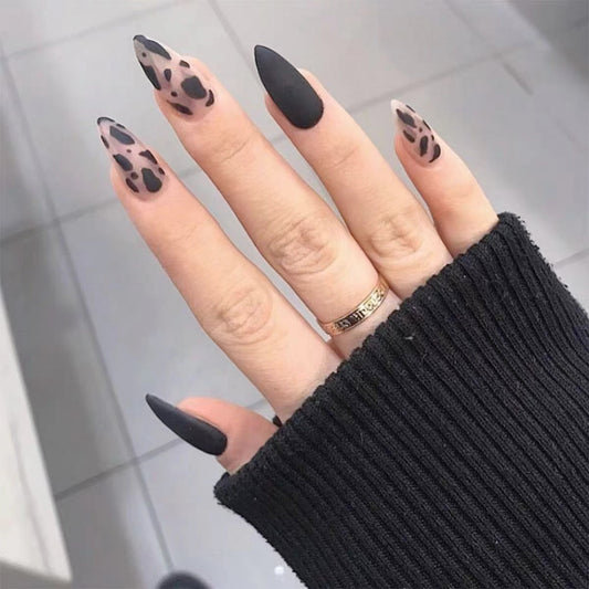 Solid Black Cheetah Print Stick On Nails