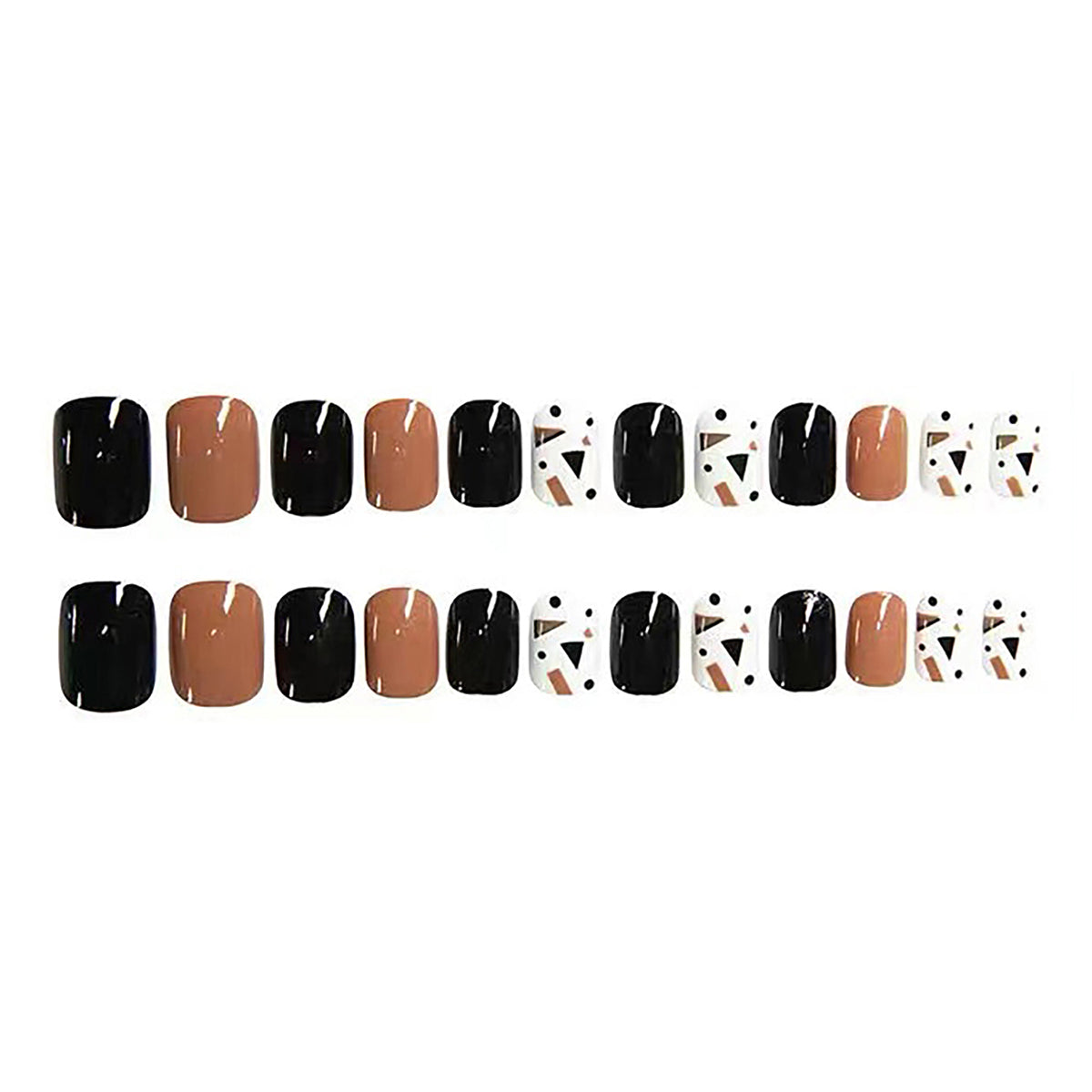 Black & Brown Cow Printed Stick On Nails