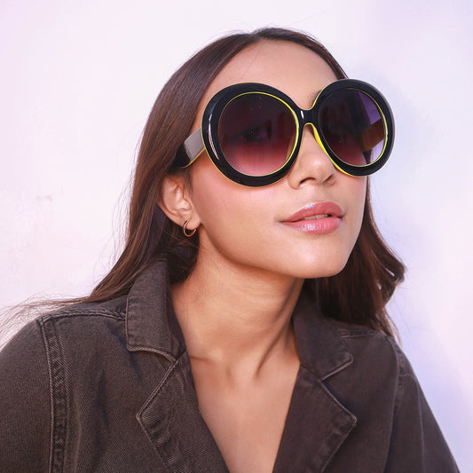 Statement Black and Yellow Rounded Sunglasses
