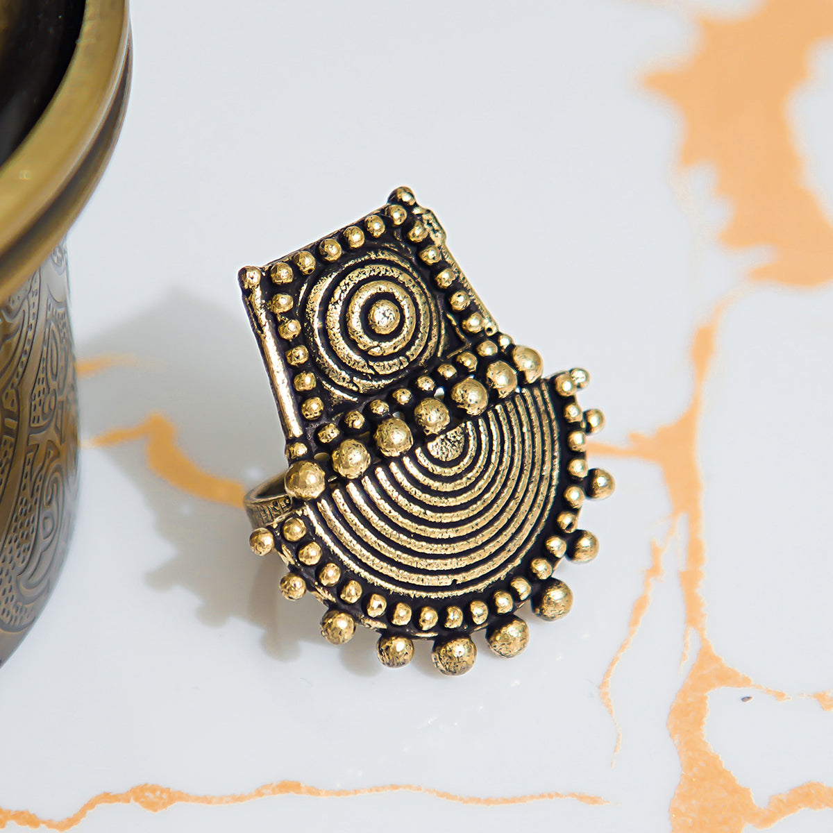 Festive Gold Textured Temple Ring