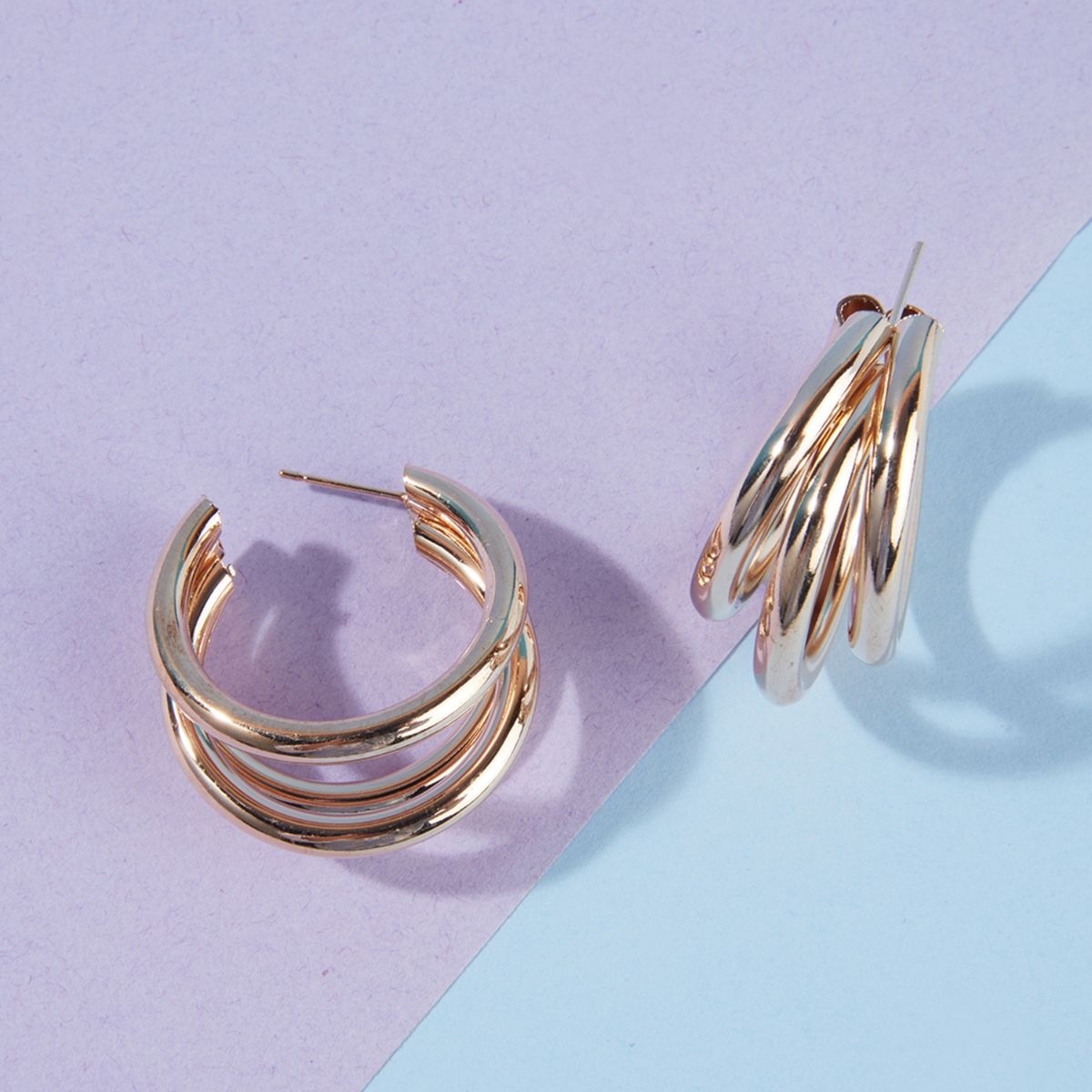 Trendy Gold Triple Hoop Earrings