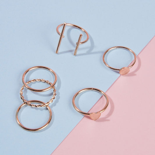 Set of 5 Elegant Gold Plated Rings Combo