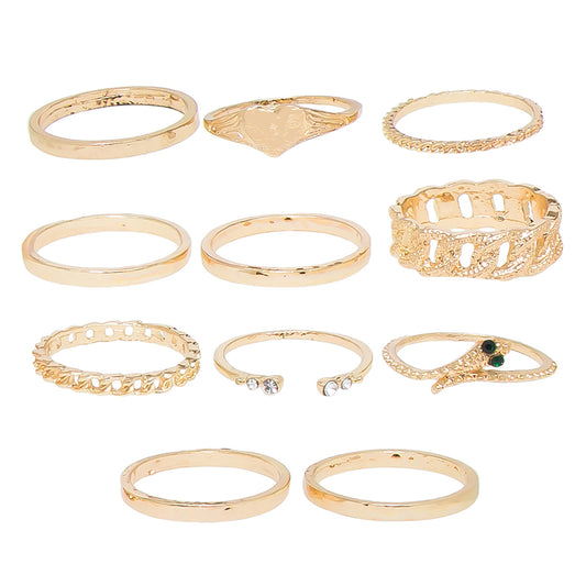 Set of 8 Gold Plated Contemporary Rings Combo