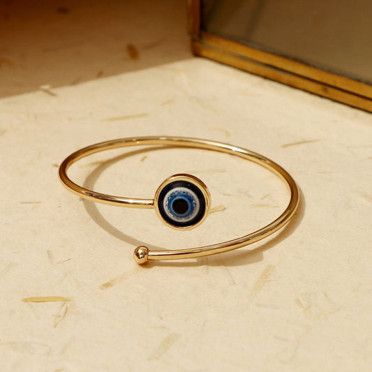 Blue Evil Eye Gold Plated Open Bracelet