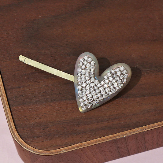 White and Grey Resin Stone Studded Heart Hair Pin