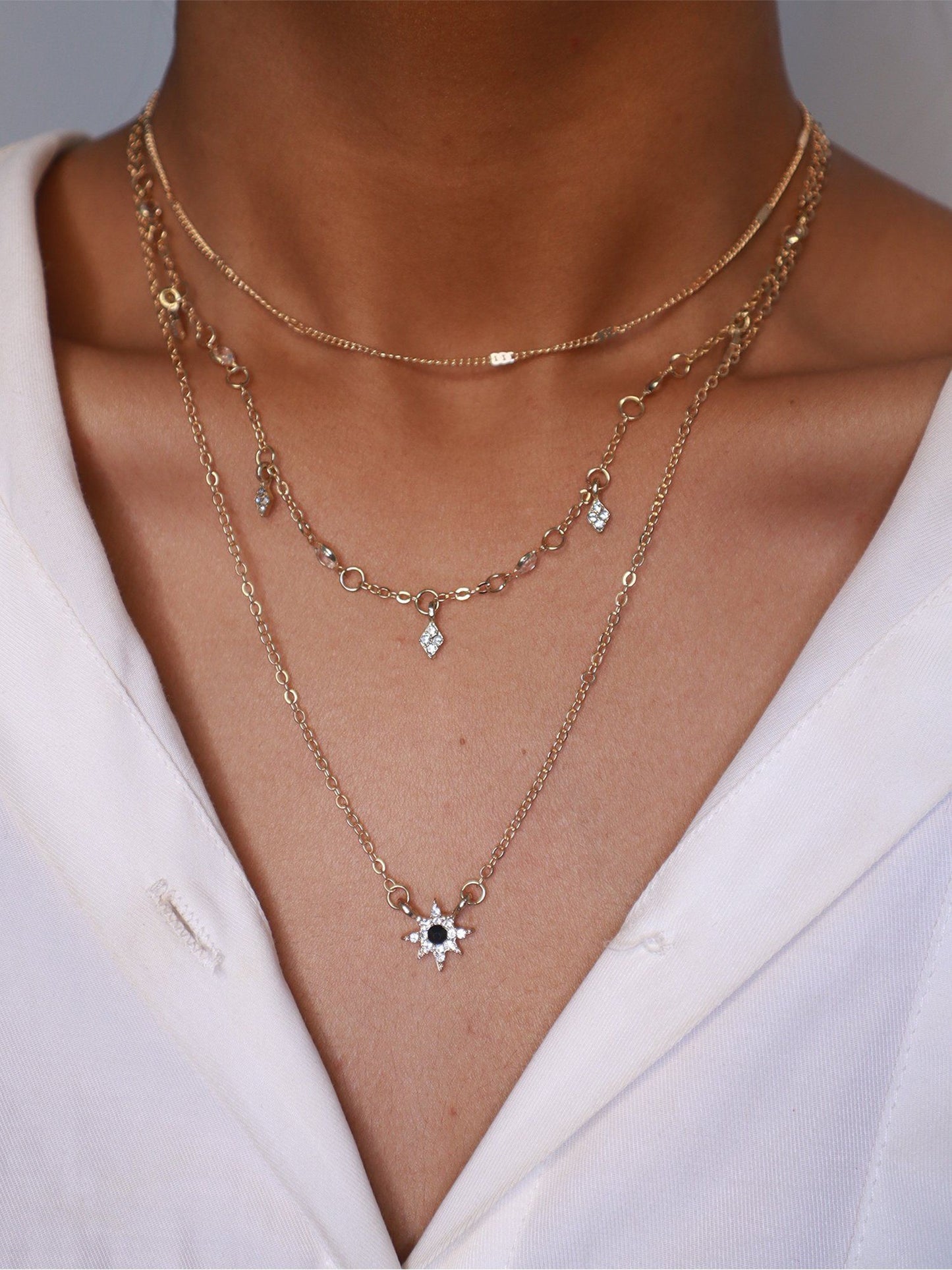 Elegant Star Studded Layered Gold Plated Necklace