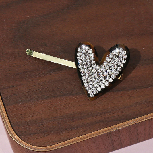 Brown and Gold Resin Stone Studded Heart Hair Pin