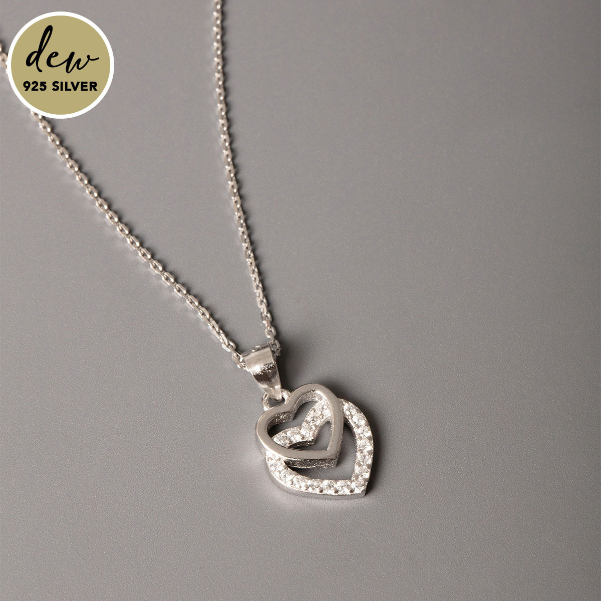 Stunning CZ Stone Silver Dual Hearts Jewellery Set