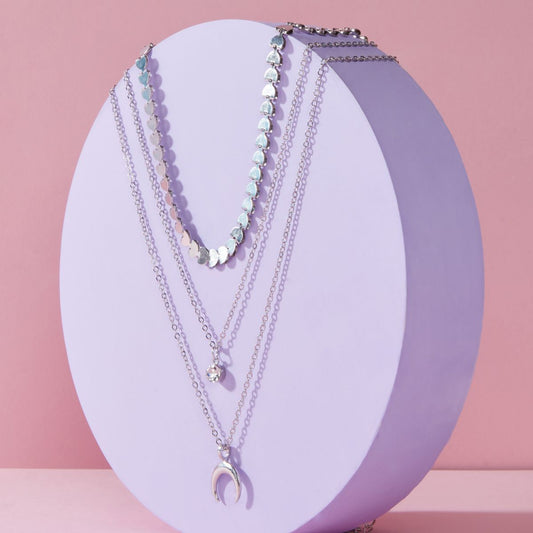 Pipa Bella by Nykaa Fashion Statement Silver Plated Pearl Layered Necklace with Crescent Pendant