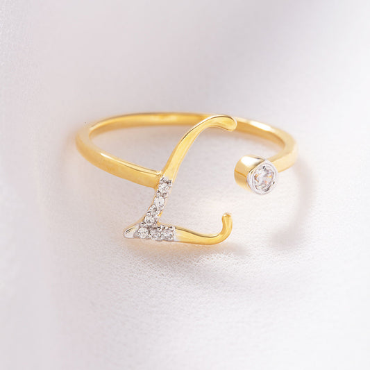 Gold-Plated 925 Sterling Silver Stone Studded Initial L Ring