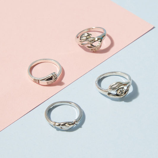 Pipa Bella by Nykaa Fashion Set of 4 Silver Plated Abstract Rings Combo