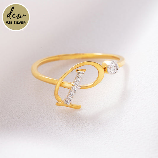 Dew by PB Gold-Plated 925 Sterling Silver Stone Studded Initial P Ring