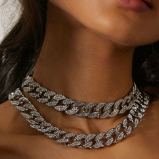 Silver Studded Link Chain Necklace
