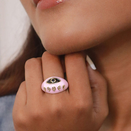 Baby Pink Enamel Evil Eye Ring