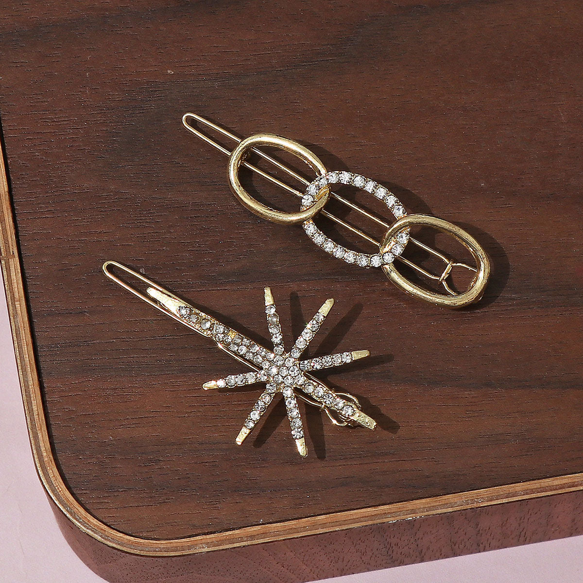 Oval & Star Gold Stone Studded Hair Pin Set