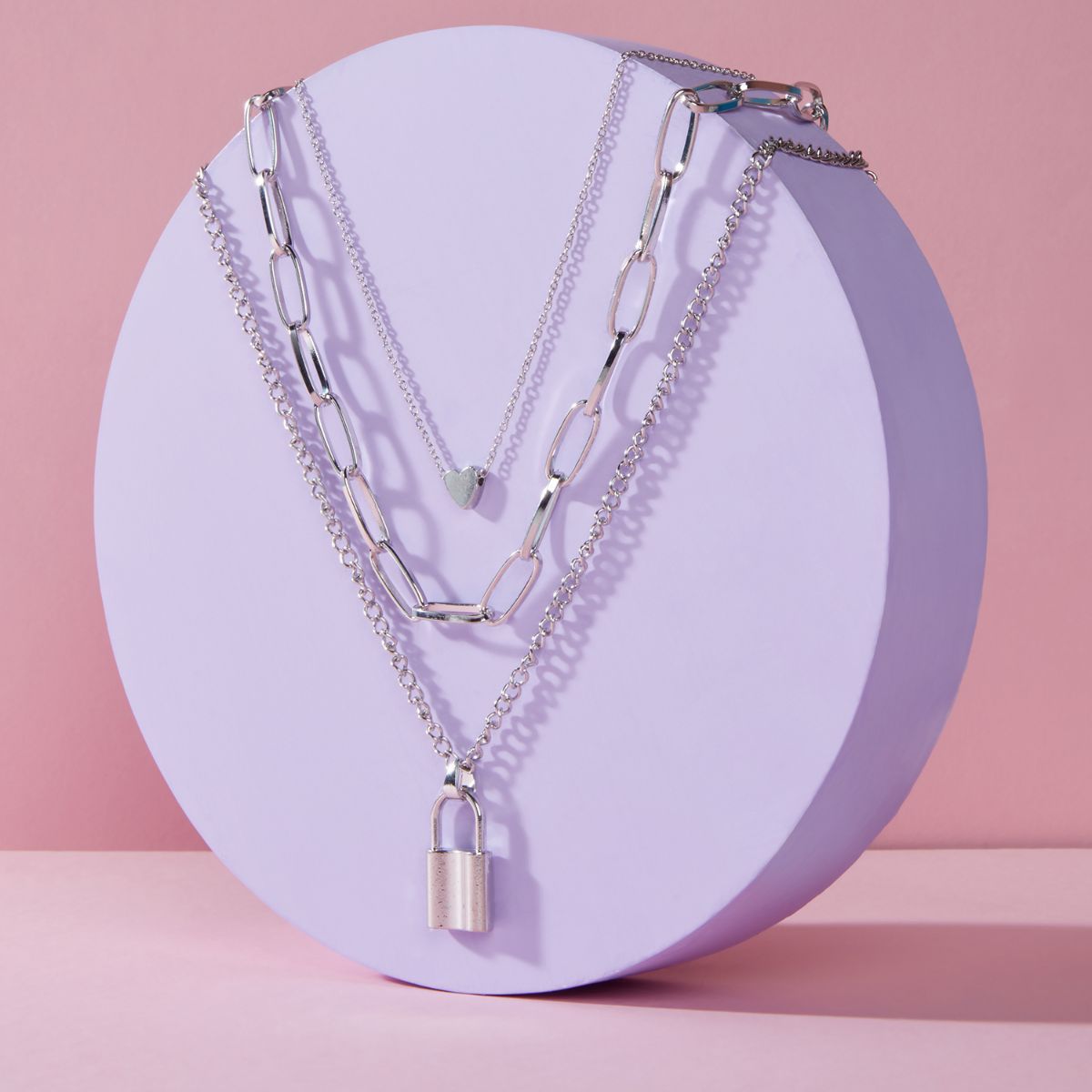 Pipa Bella by Nykaa Fashion Silver Plated Layered Padlock Pendant Link Chain Necklace