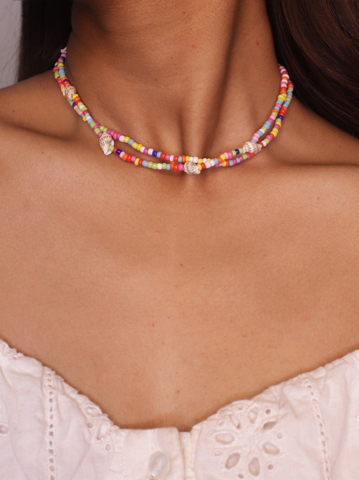 Two Layered Y2K Multi Color Beaded Necklace