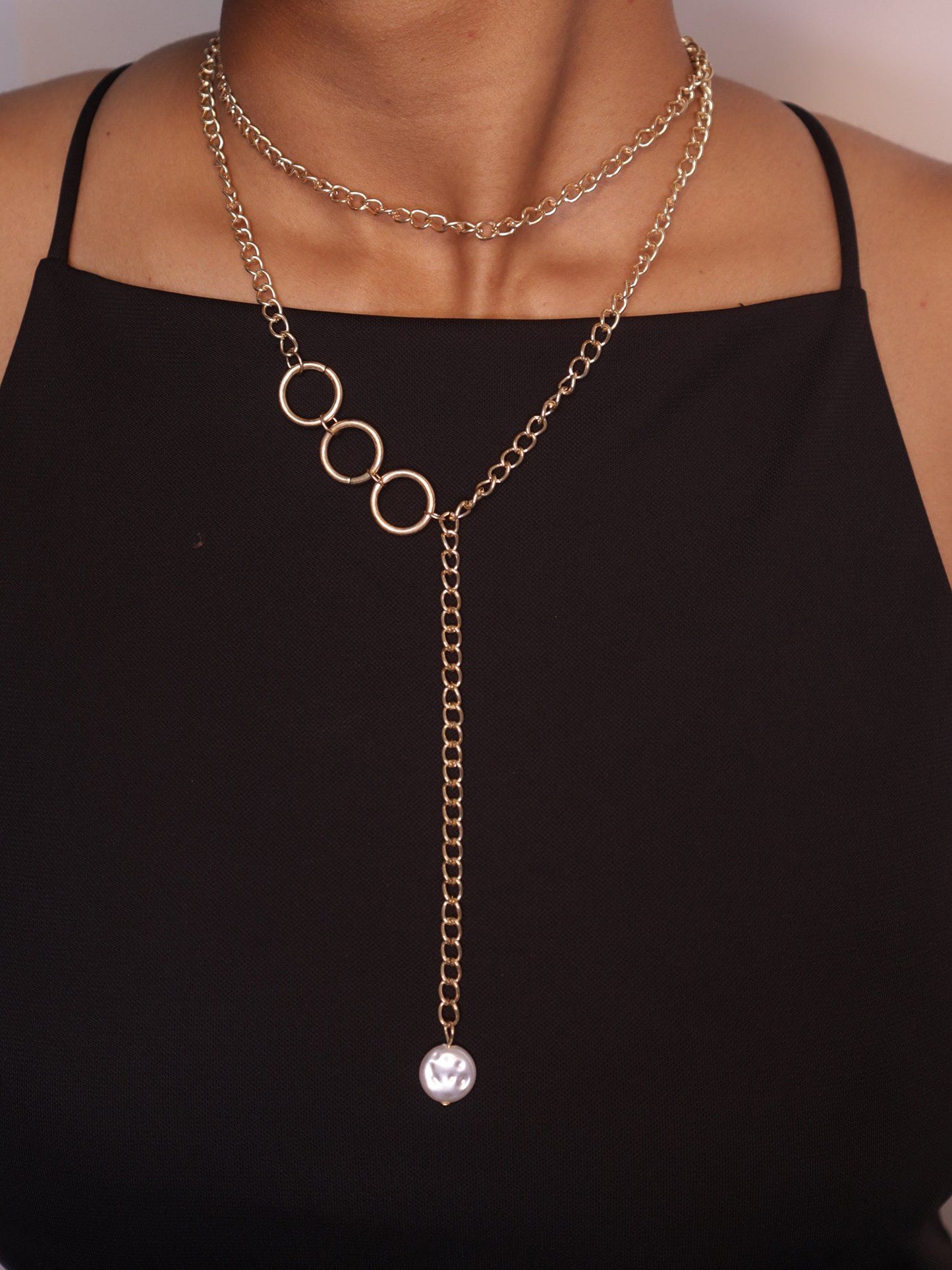 Contemporary Design Layered Gold Plated Lariat Necklace