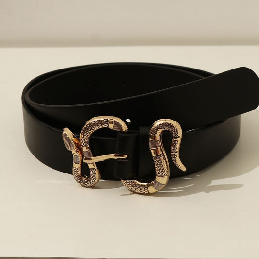 Black Faux Leather Serpent Buckle Belt