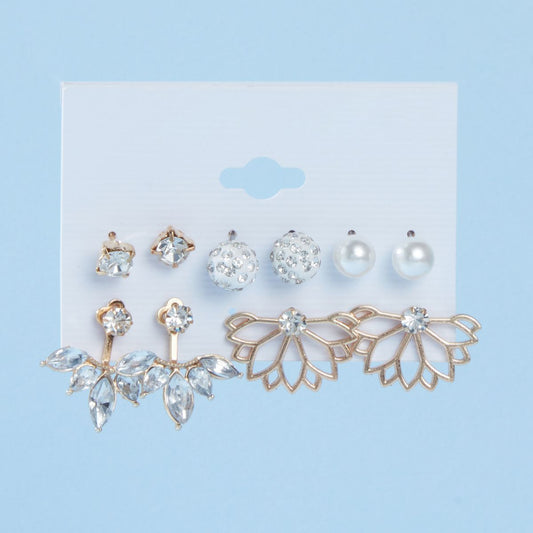 Pipa Bella by Nykaa Fashion Set of 5 Ivory and Gold Stud Earrings Combo