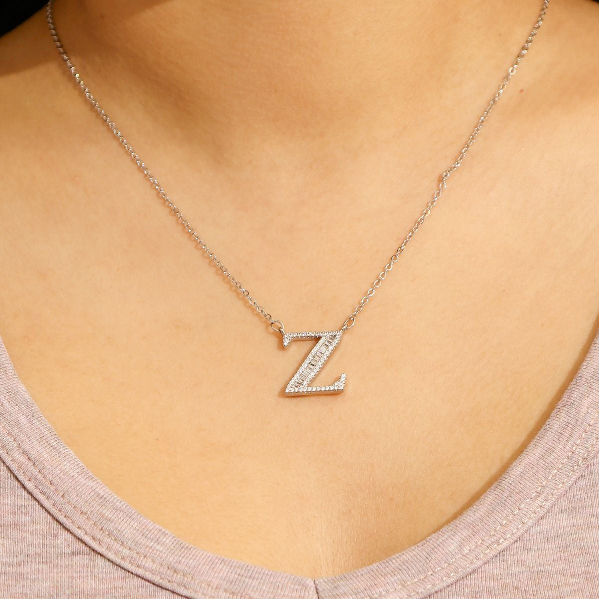 Silver Clear Crystal Studded Z Initial Pendant
