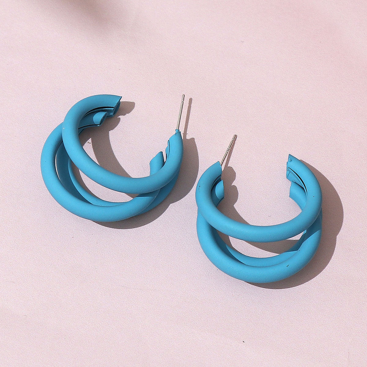 Minimal Blue Triple Hoop Earrings