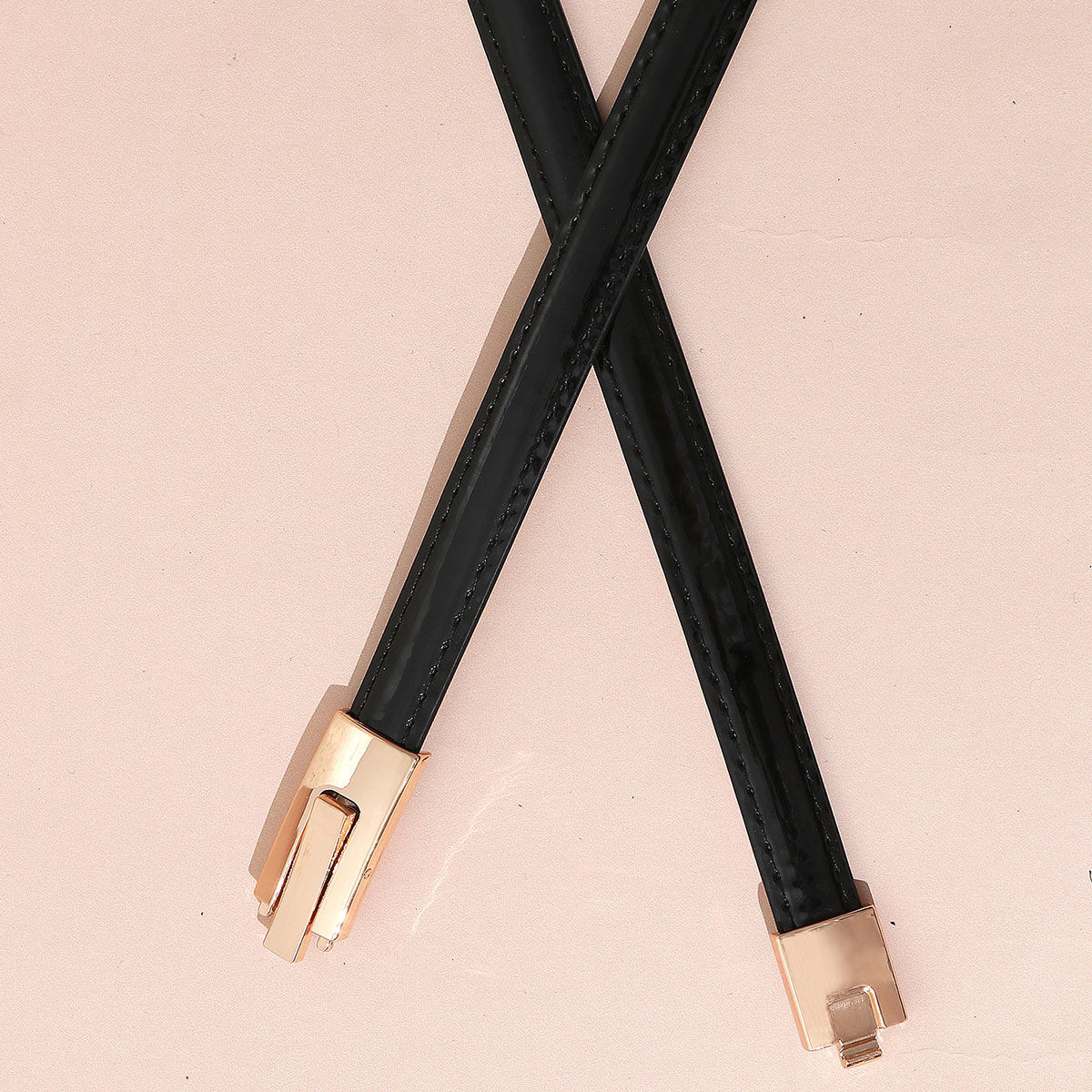 Minimal Black Faux Leather Gold Clasp Buckle Belt