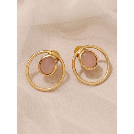 Elegant Gold Plated Oval Shaped Pink Crystal Studded Earrings