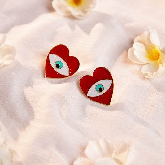 Red Heart Evil Eye Earrings