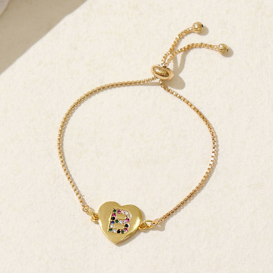 Gold Heart Multicolor B Initial Bracelet