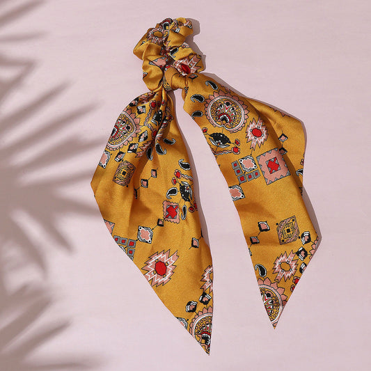 Contemporary Printed Yellow Scarf Scrunchie