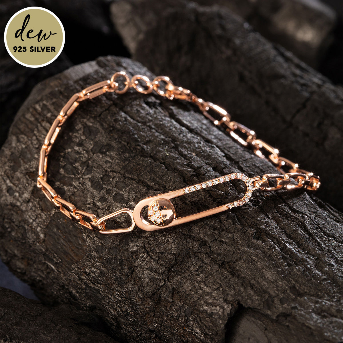 Elegant Rose Gold Safety Pin Inspired Bracelet
