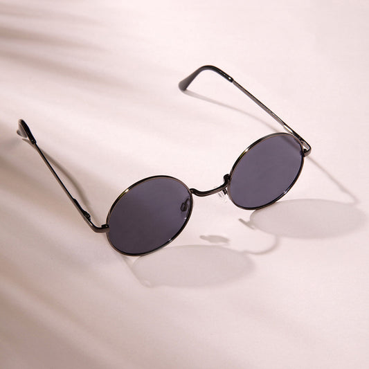 Classic Black Polarized Round Sunglasses with Elevated Bridge