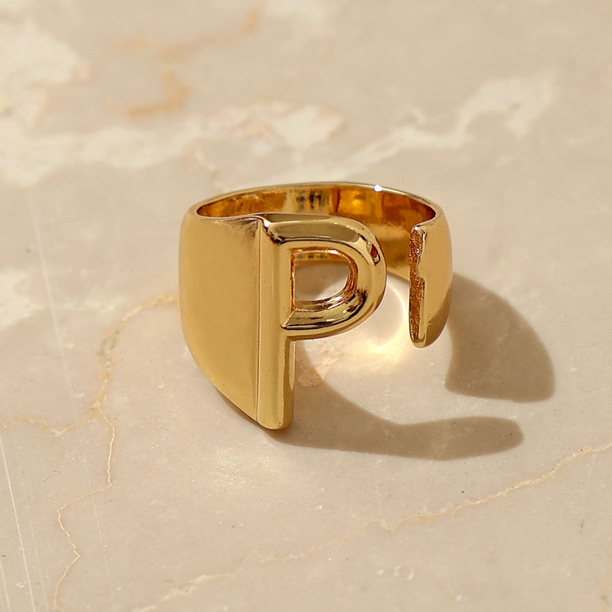 P Initial Gold Letter Ring