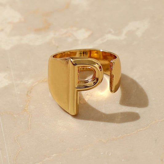 P Initial Gold Letter Ring