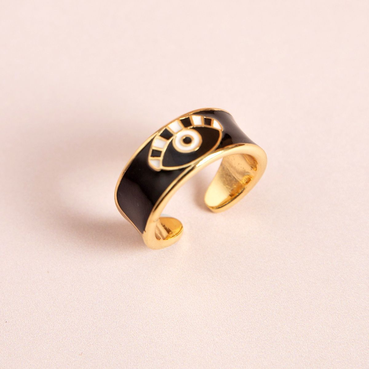 Black & Gold Enamel Evil Eye Ring