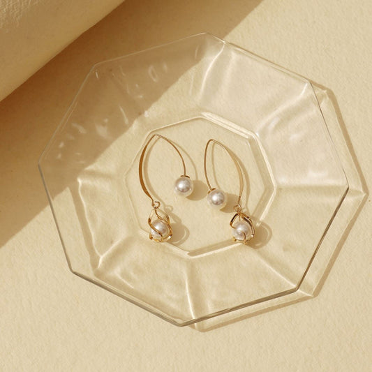Contemporary Pearl & Gold Dangler Earrings