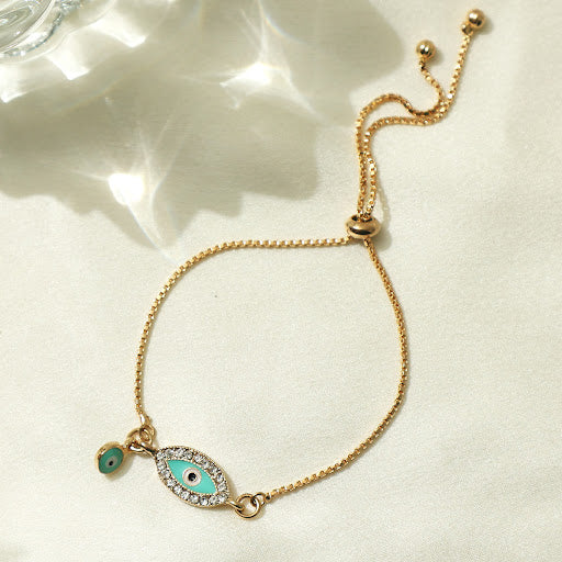 Gold And Blue Evil Eye Chain Bracelet