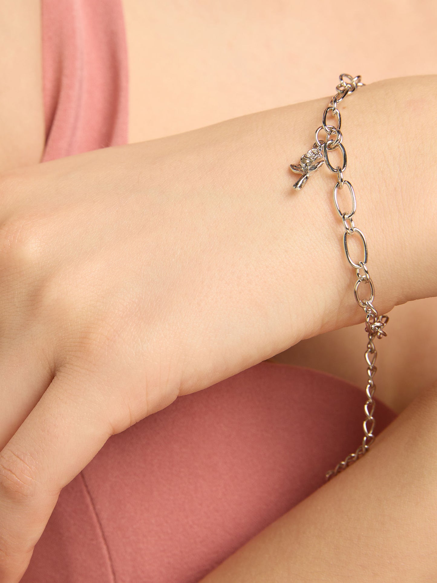 Minimal Silver Plated Rose Charm Bracelet