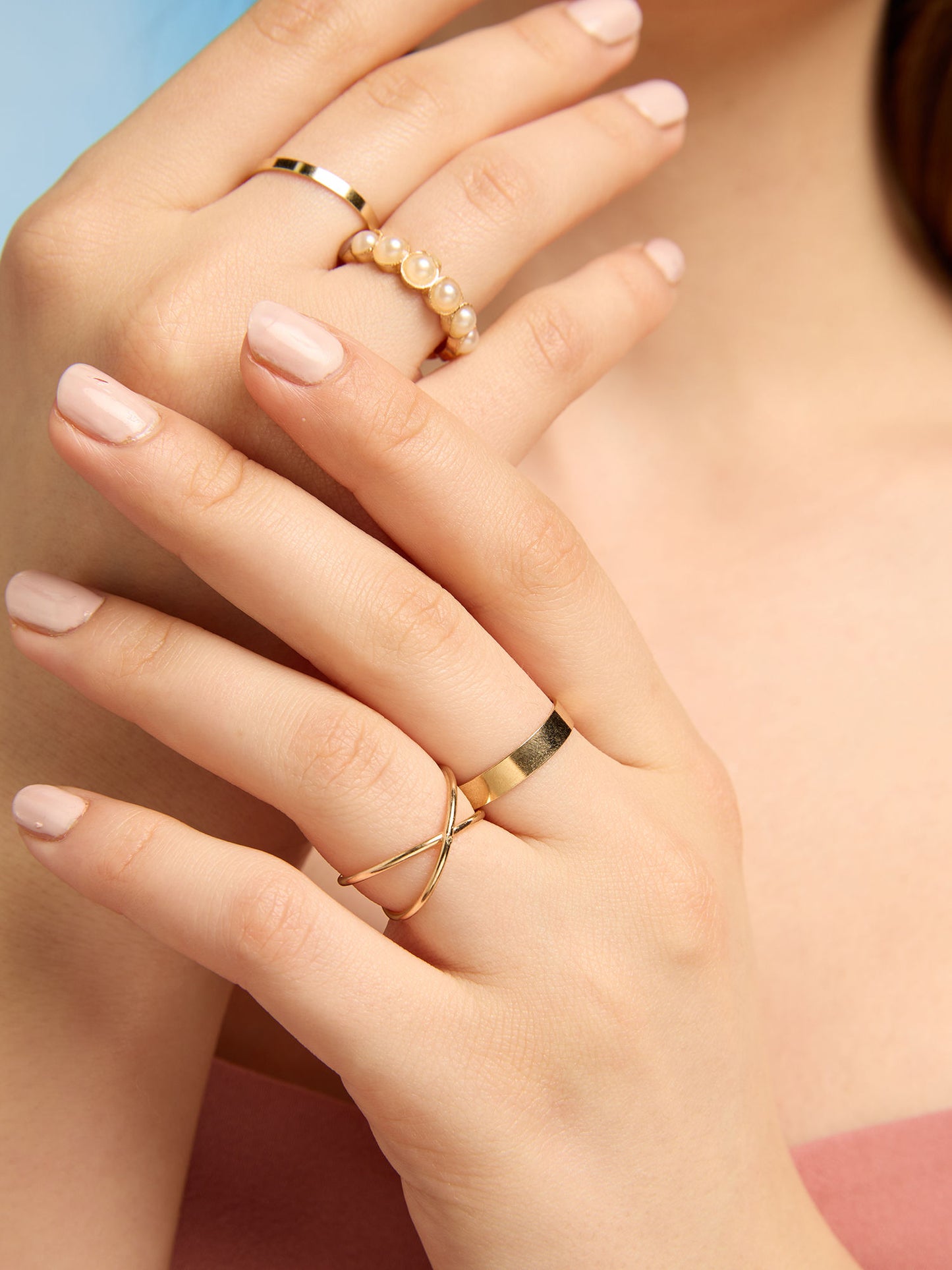 Set of 4 Gold Plated and Pearl Rings Combo
