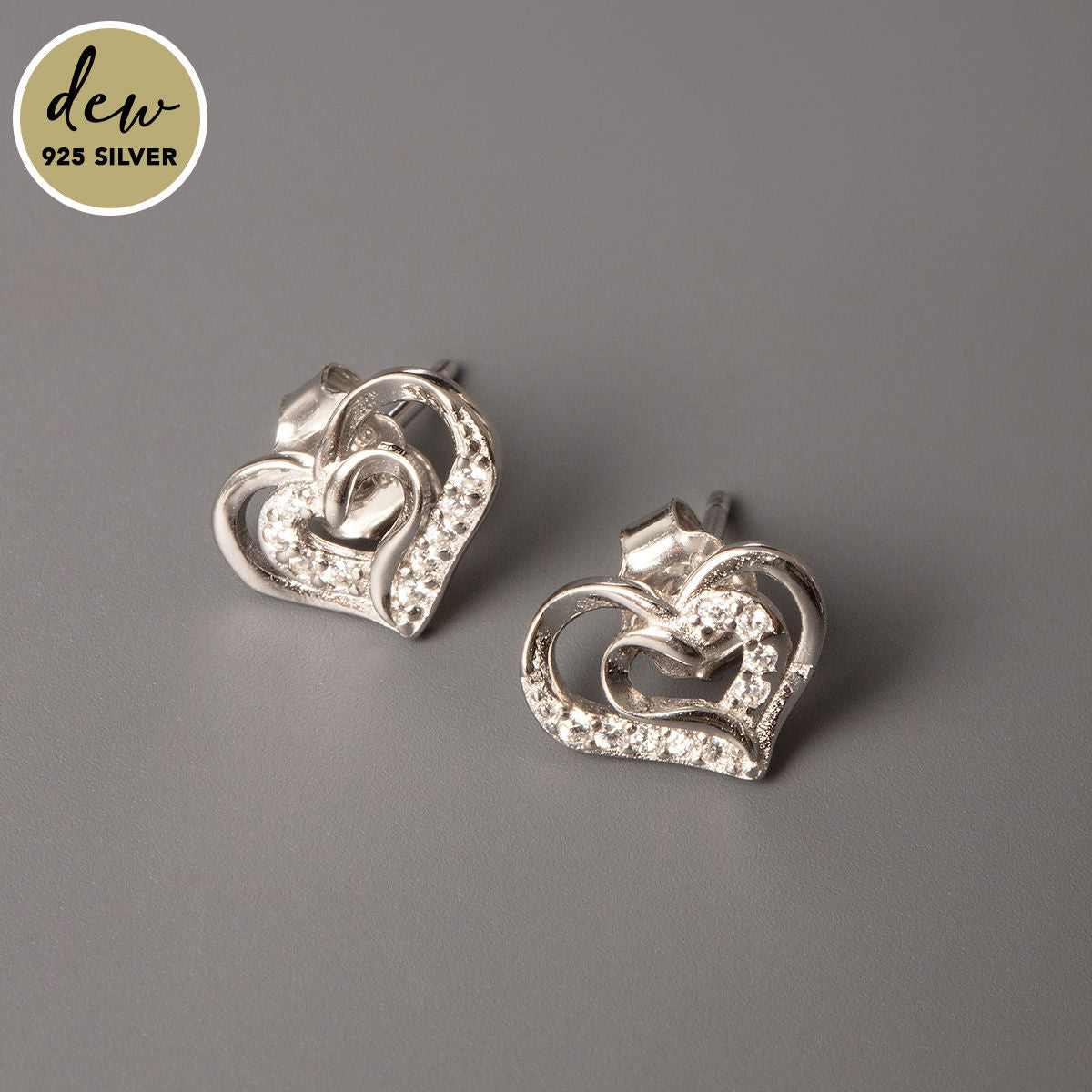 Stunning CZ Stone Silver Heart in Heart Jewellery Set