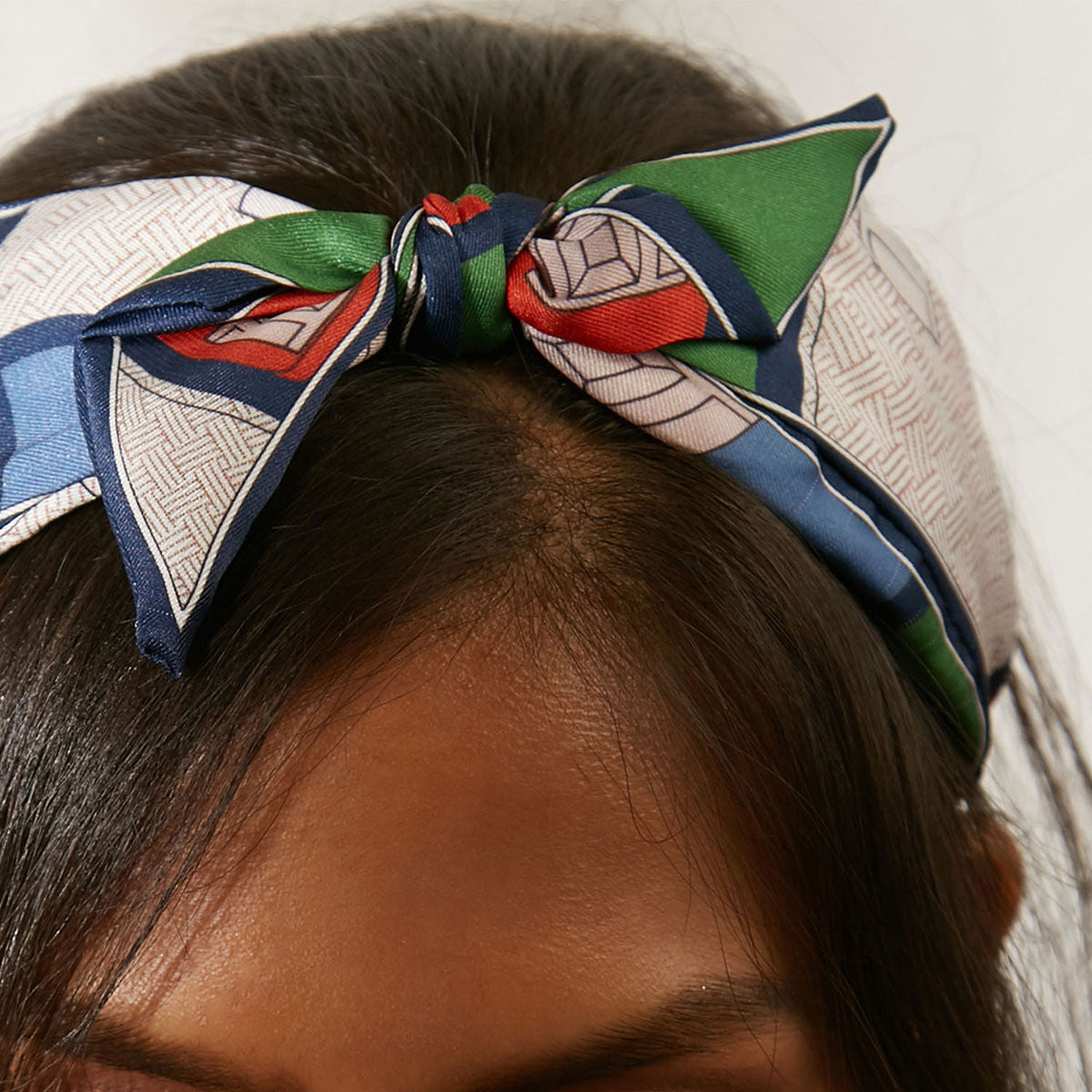 Knotted Multi-Coloured Print With Blue Border Hairband