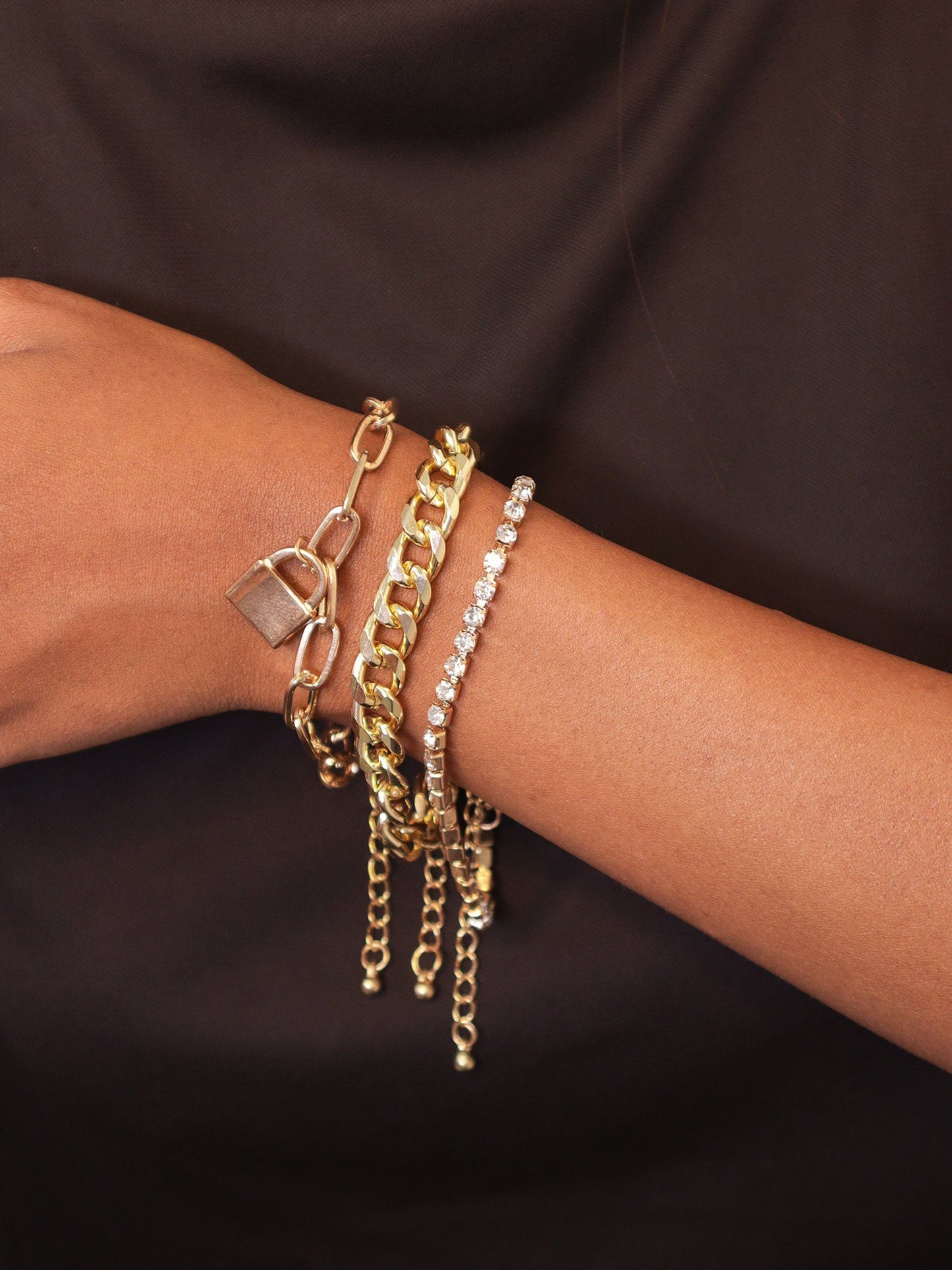 Three Layered Gold Plated Link Chain Bracelet