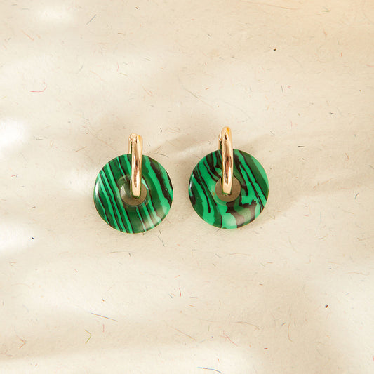 Minimal Round Dark Green Earrings
