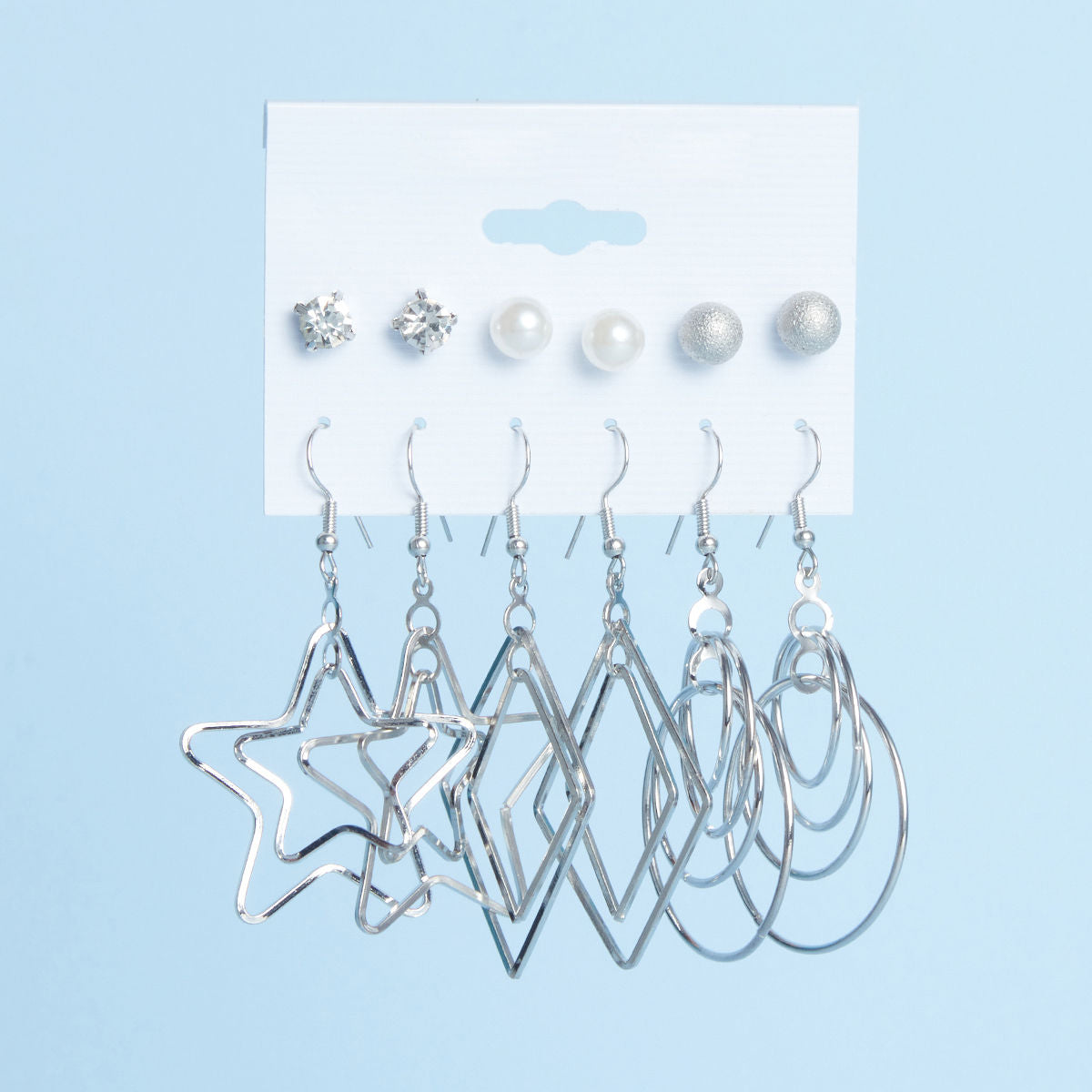 Pipa Bella by Nykaa Fashion Set of 6 Silver Lined Hoop and Stud Earrings Combo