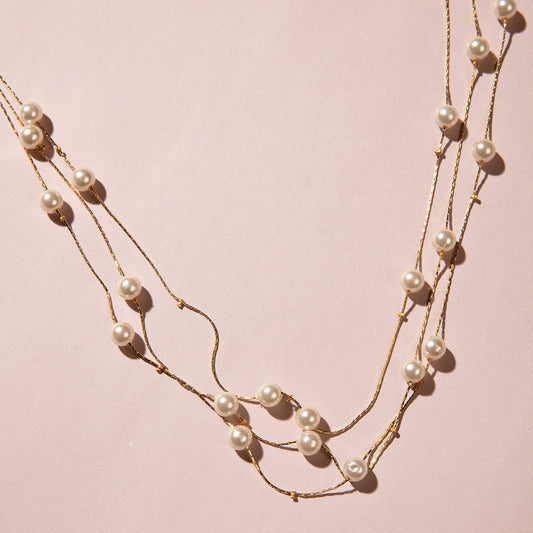 Dainty 3 Layered Pearl Chain Necklace
