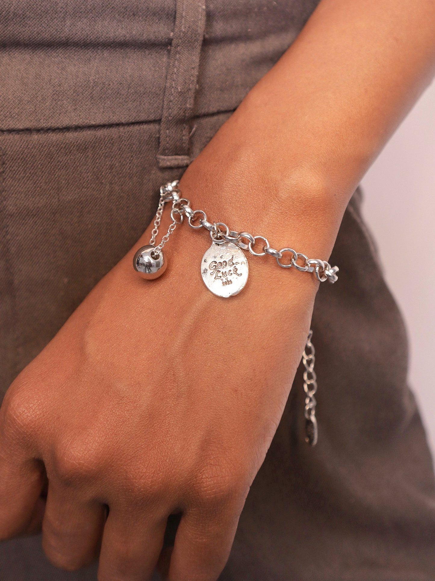 Minimal Silver Plated Link Chain Charm Bracelet
