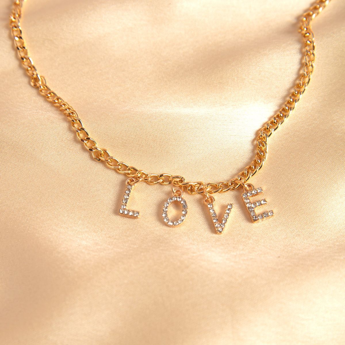 Gold Love Studded Chain Necklace